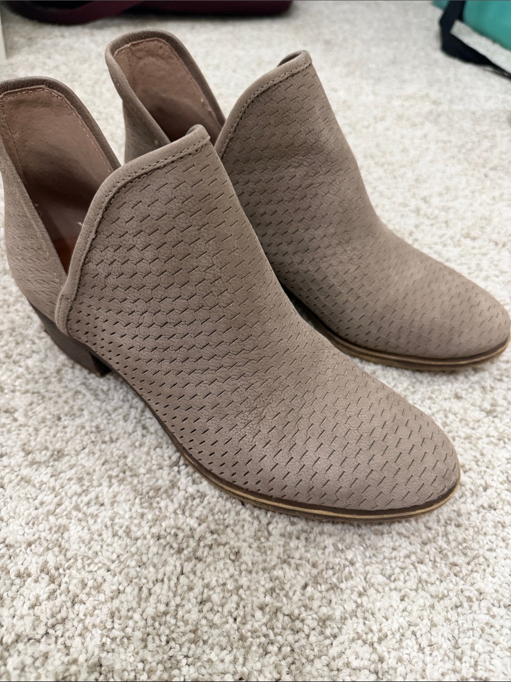 Lucky Brand Perforated Taupe Ankle Booties